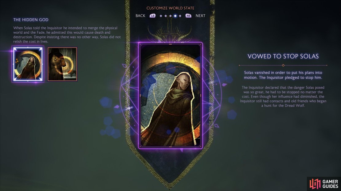 Finally, decide your Inquisitor&rsquo;s stance on Solas; do they want to stop him at all costs, or do they seek to reform him?