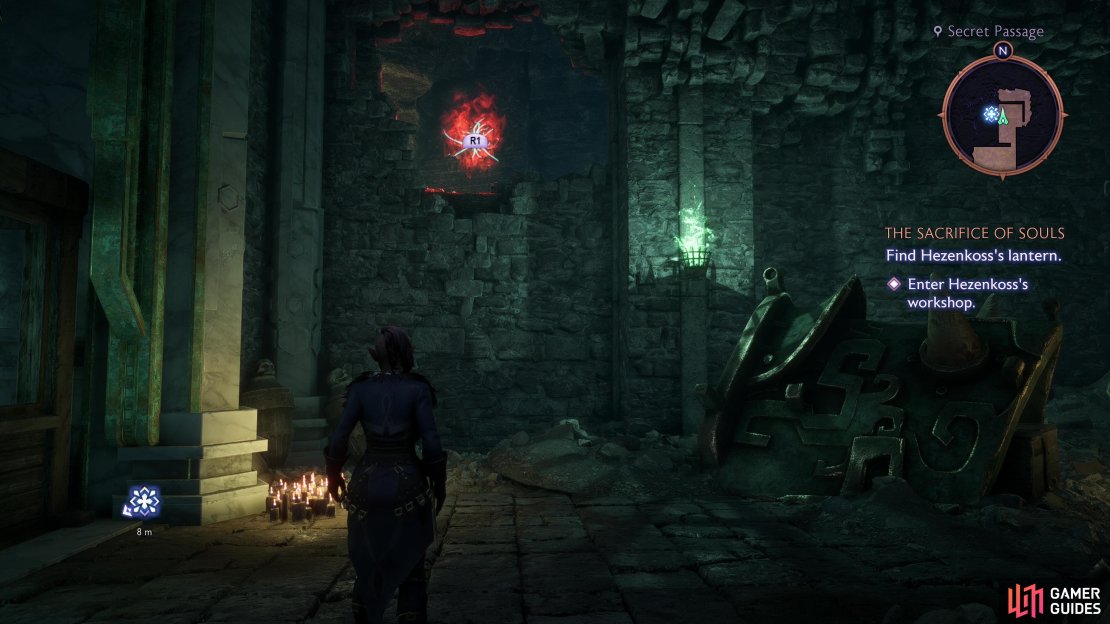 Head through the secret door opened by Manfred to find a trapped wisp north of the lift.