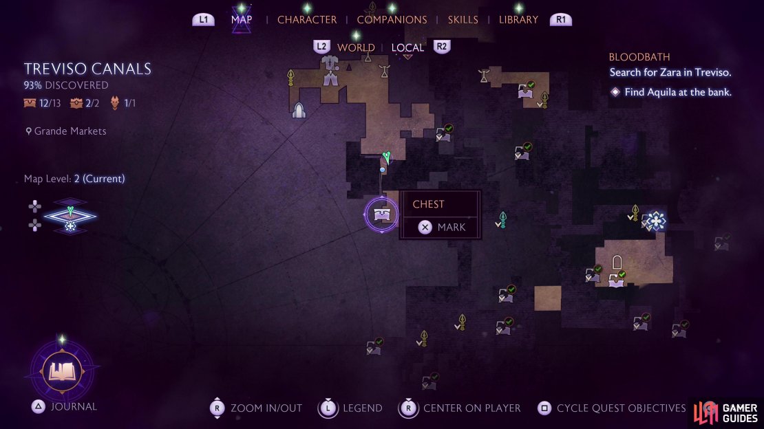 The location of chest #13 on the map. You cannot reach this chest until you&rsquo;ve started the companion quest &ldquo;Bloodbath&rdquo;.