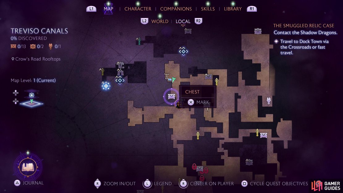 The location of chest #1 on the map.