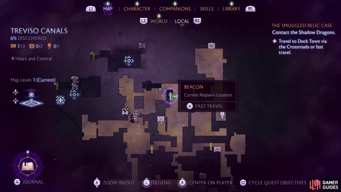 The location of the Heart and Central Beacon on the map.
