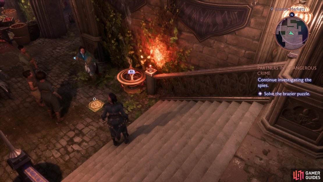 Hunt for several braziers in the market - they&rsquo;re all marked by 1-4 candles, and you&rsquo;ll need to light them in order, starting with the one candle brazier,