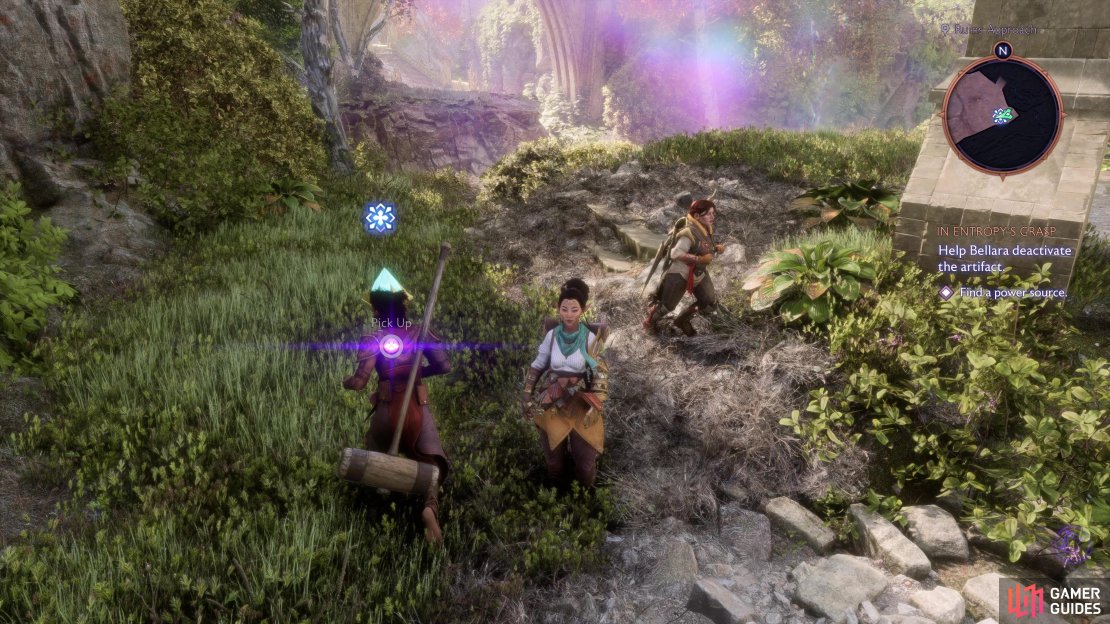 Pick up the Power Crystal and drop it onto the pedestal to create a bridge.