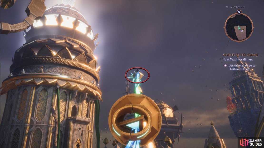 Direct the beam onto the floating diamonds to send a Wisp to the door opposite the Music Room.