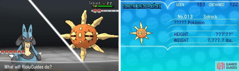 The Rock/Psychic Solrock is weak to Bug, Ghost, Steel, Water, Grass and Dark moves.