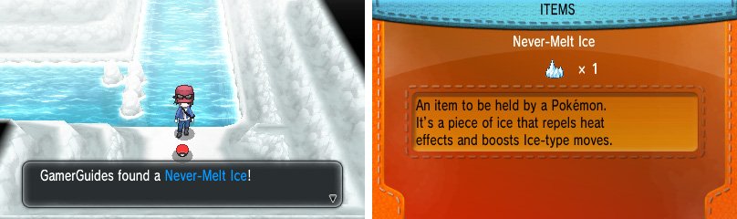 Never-Melt Ice boosts the holder&rsquo;s Ice-type moves by 20%.