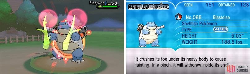 Blastoise is a classic Water-type Pokemon. You can Mega Evolve it too!