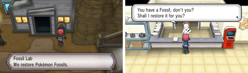 Give your fossils to the man at the reception to turn them into living Pok&eacute;mon!