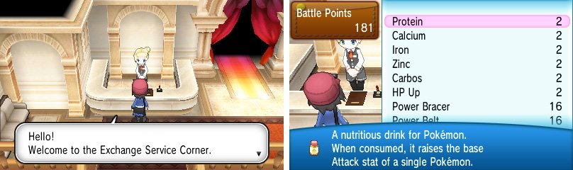 The lady on the left sells items that improve your Pokemon&rsquo;s performance.