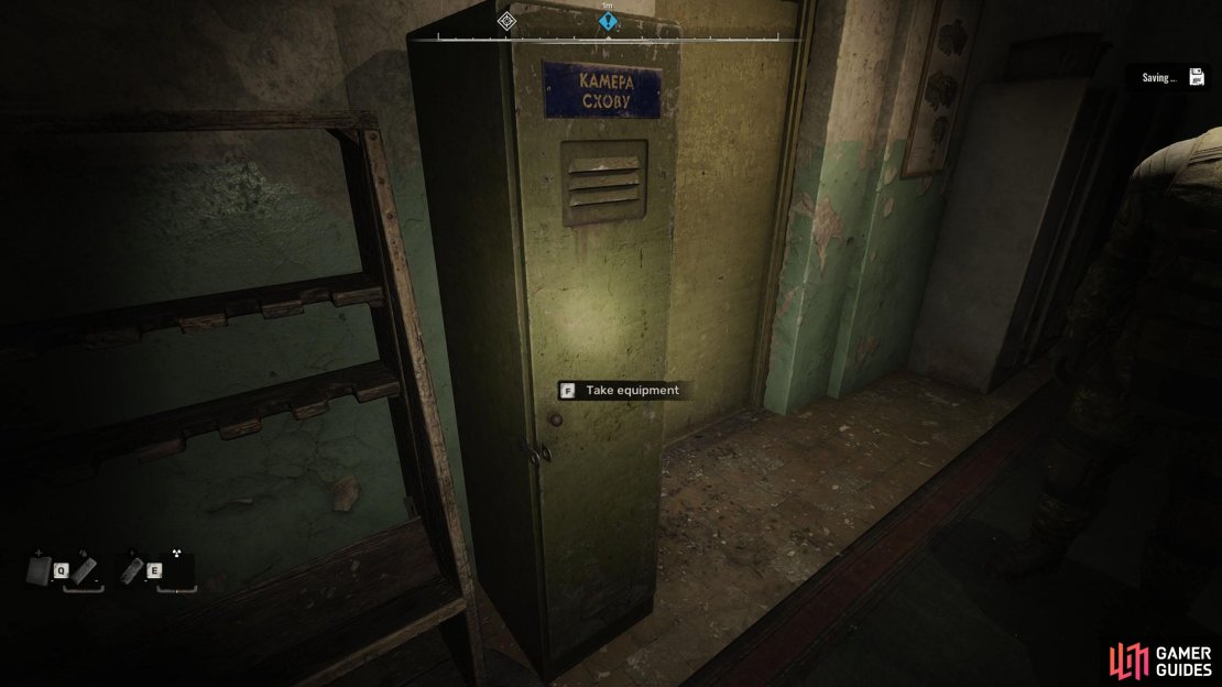 Before you can enter the arena, you need to take the equipment that Wheezer gives you from the locker.