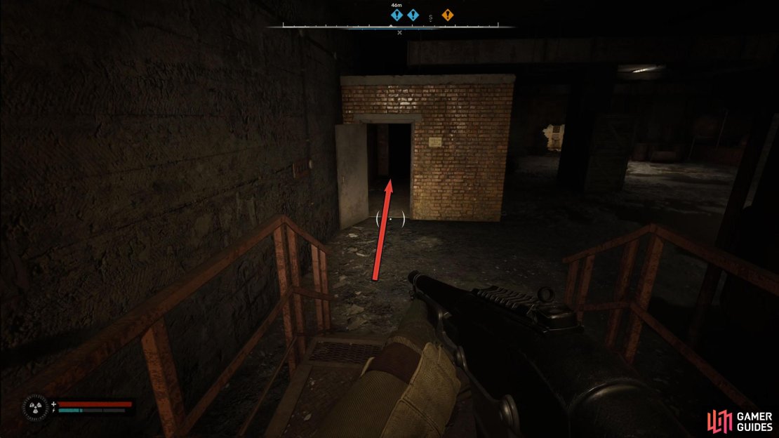 Follow the walkway at the west side of the room to enter the room.