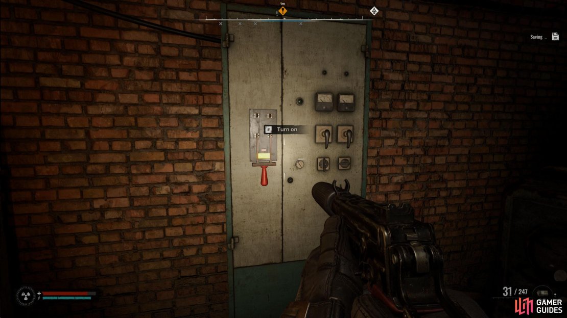 After defeating the lieutenant, go back outside and flip the switch.