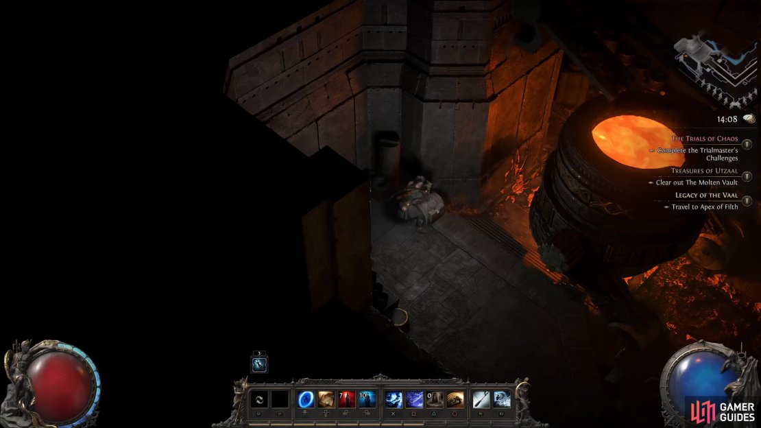 In The Molten Vault, you&rsquo;ll need to find the lever to release the molten lava from the cauldron.