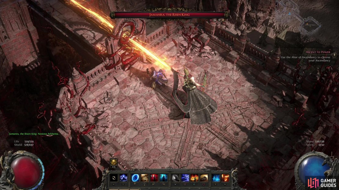 At the start of the fight, Jamanra will cheap shot you with a lightning ray! He&rsquo;ll resume this attack after taking some damage.