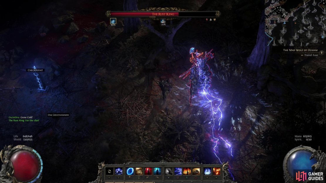 At regular health-based intervals, The Rust King will animate a horde of Ezomytes to harass you.