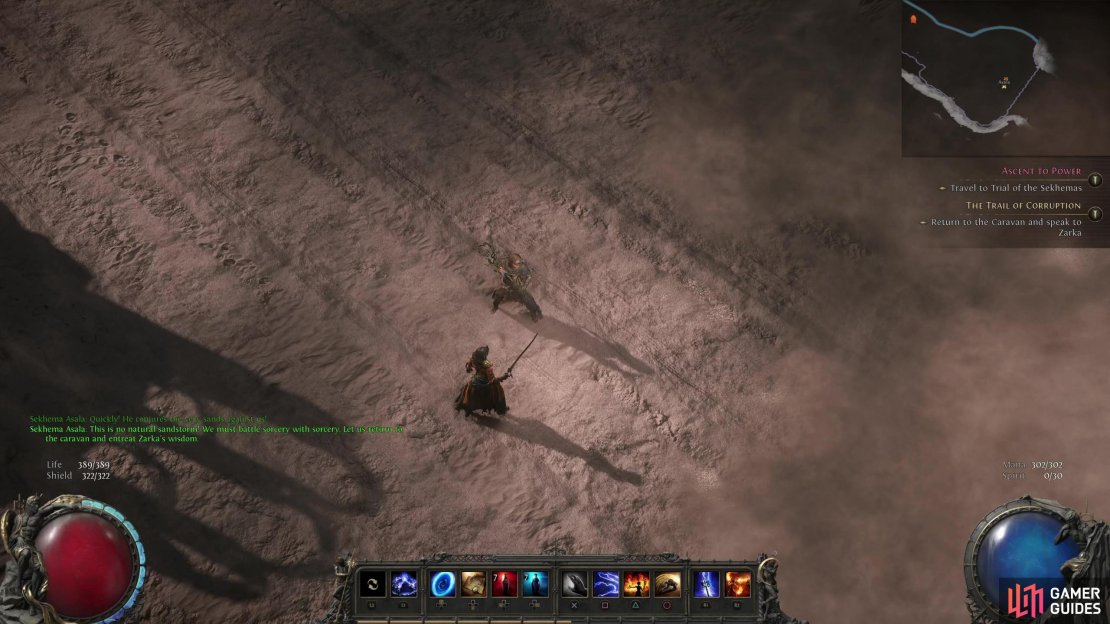After facing off with Jamanra, the Abomination, your progress will be impeded by a sandstorm.