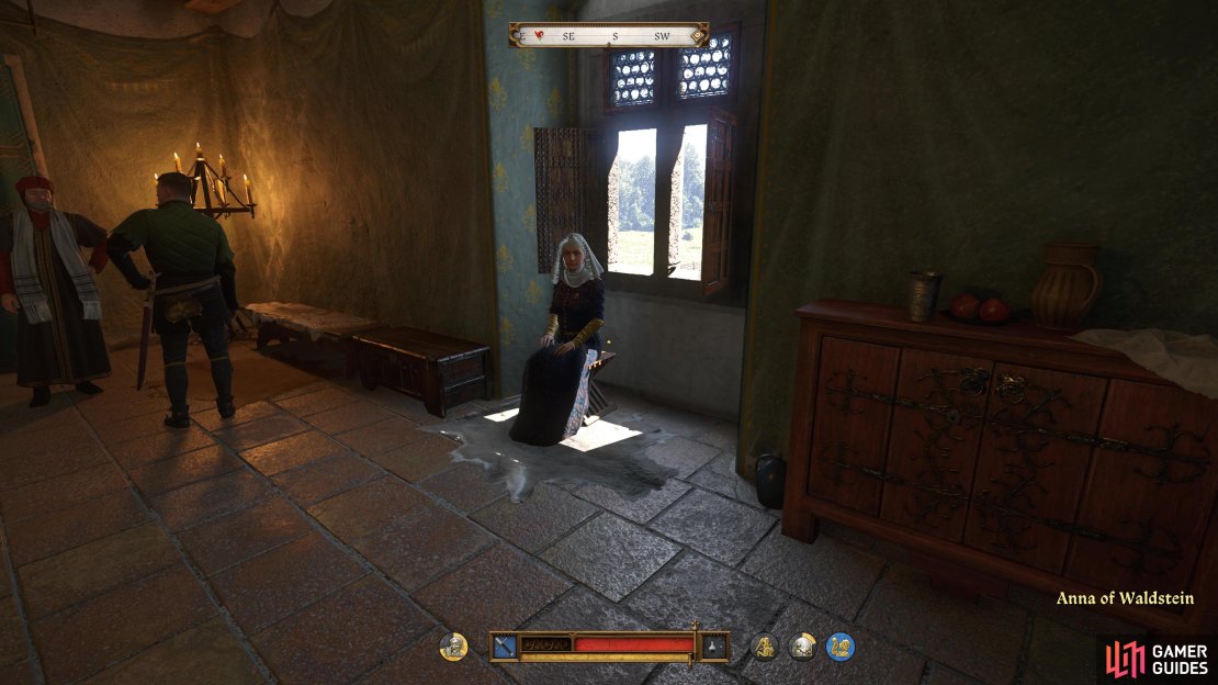Anna can be found on the top floor, near the window.