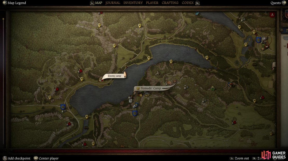 Find an Enemy Camp along the western edge of Rocktower Pond,