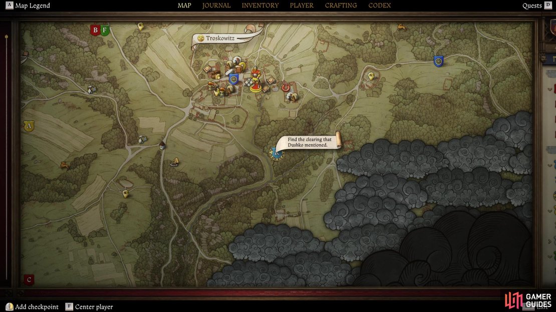 Follow the stream south from Roman&rsquo;s house towards the meeting spot,