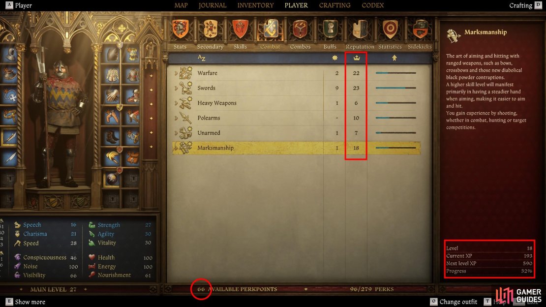 By performing certain actions you&rsquo;ll earn stat and skill EXP, which will level up a skill and earn you perk points.