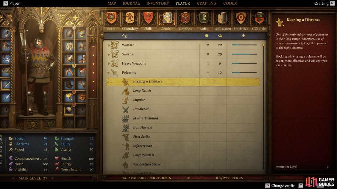 Early level Polearms perks like &ldquo;Keeping a Distance&rdquo; mitigate down intrinsic downsides of polearms - stamina consumption, poor blocking ability and low durability for example.