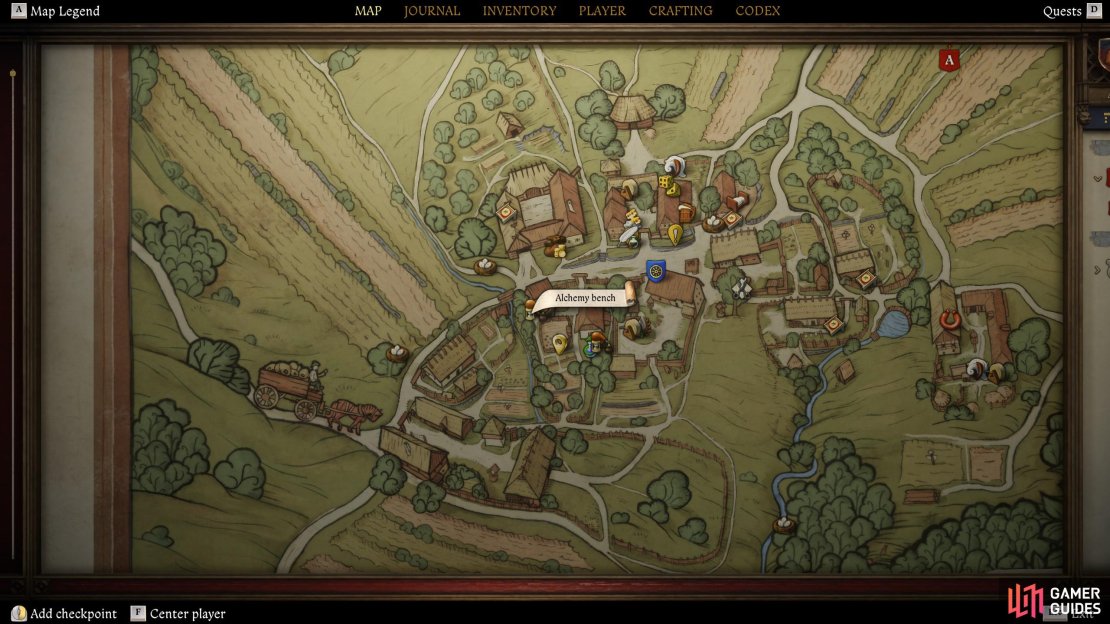 Find the alchemist bench along the western edge of Troskowitz,