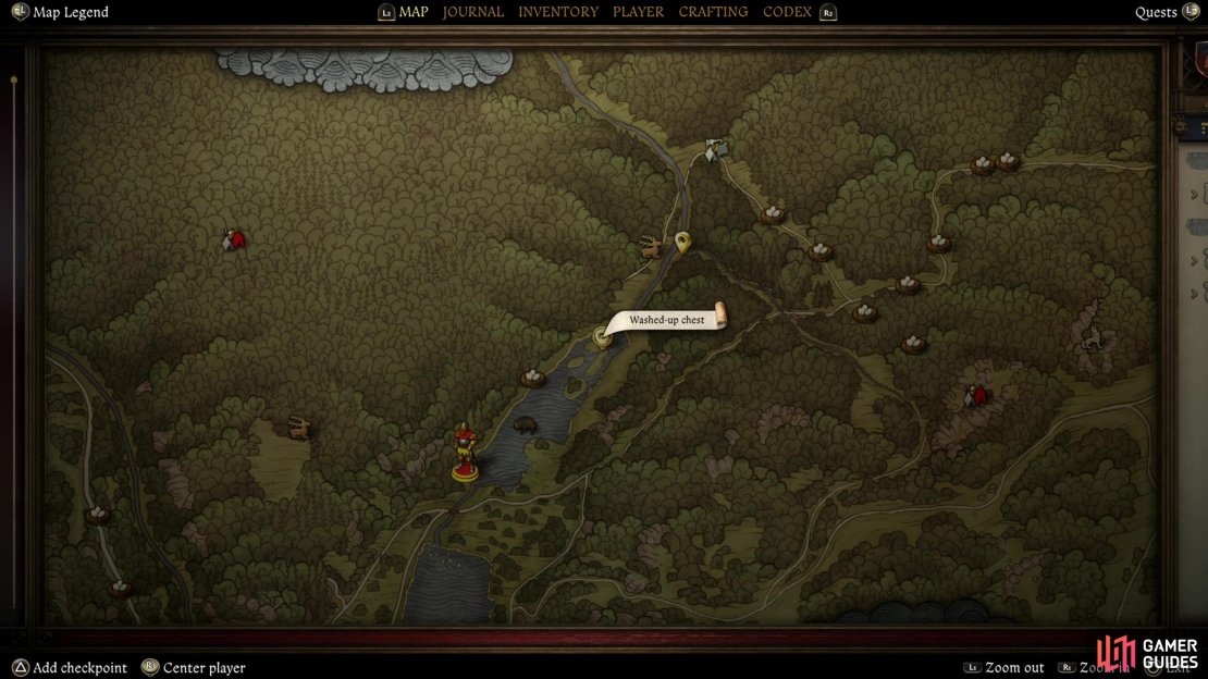 Follow another stream southwest to find a &ldquo;Washed-up chest&rdquo; in the reeds,