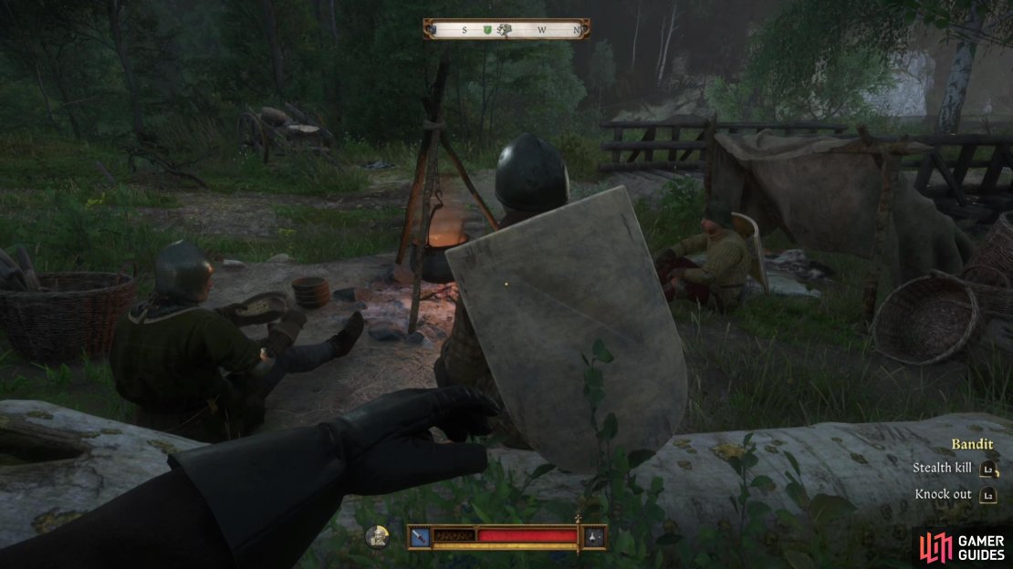 If you&rsquo;re finding it difficult to break a shield the normal way, sneak up and perform a stealth takedown on a bandit,