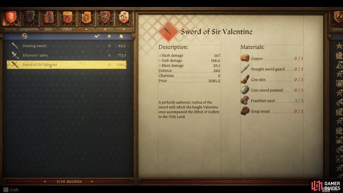You&rsquo;ll need these materials to forge the replica sword.