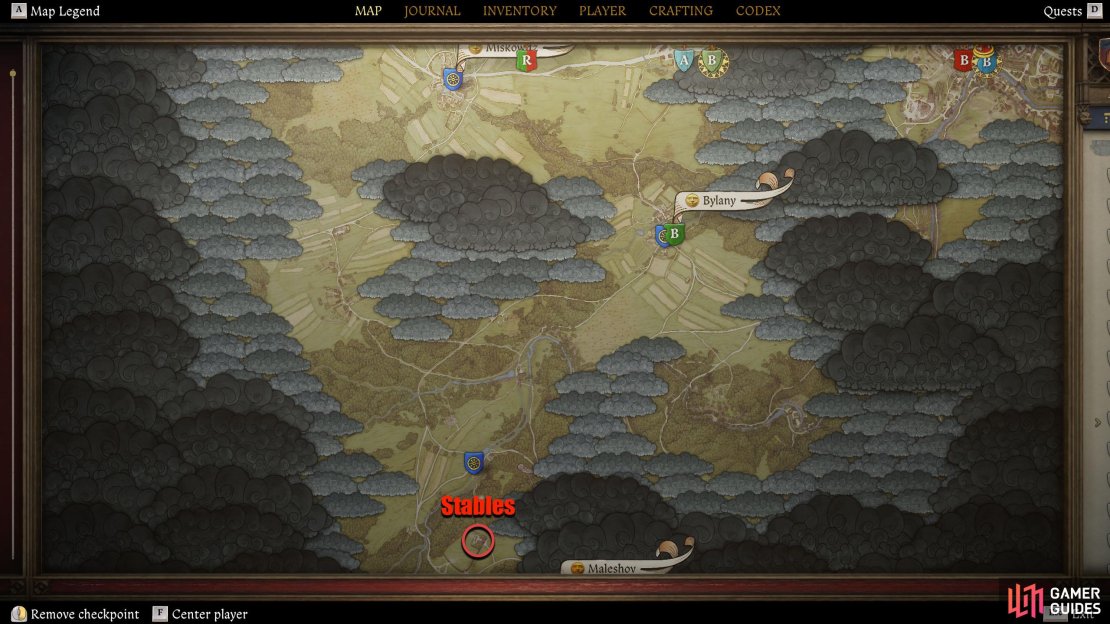 The stables are in the far south, south of Old Lhota.