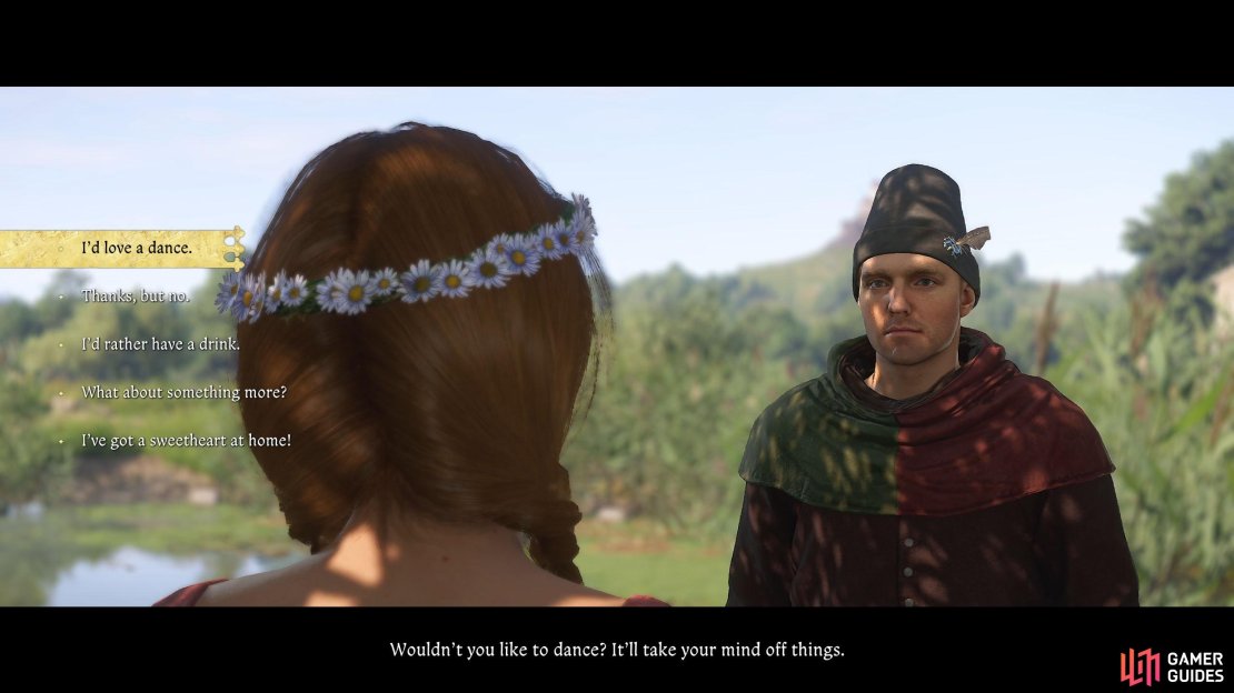 She&rsquo;ll offer you a dance to take your mind off it. Agree to a dance and you&rsquo;ll go into the courtyard.