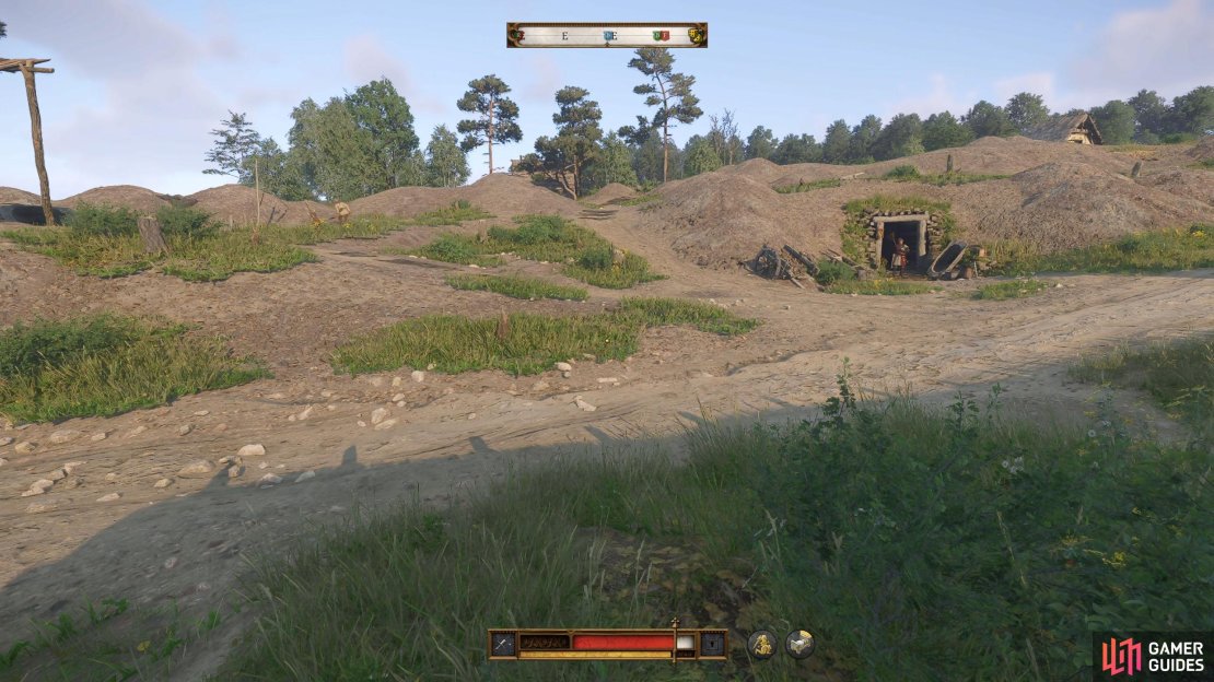 The mine entrance is opposite the canteen.