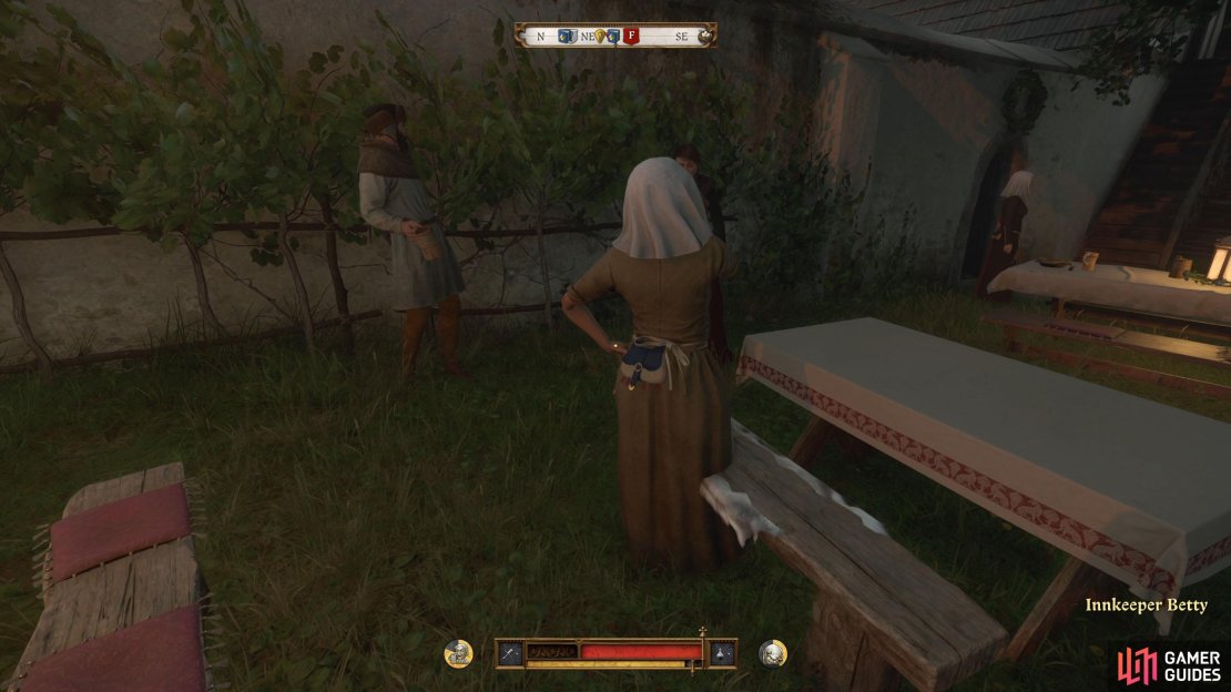 You&rsquo;ll find Betty in the courtyard by the tables.
