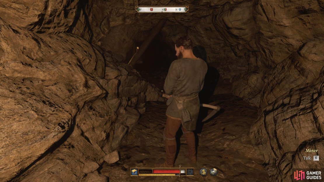 Continue through the tunnel and speak to the random miner, who&rsquo;ll tell you where Paul is.