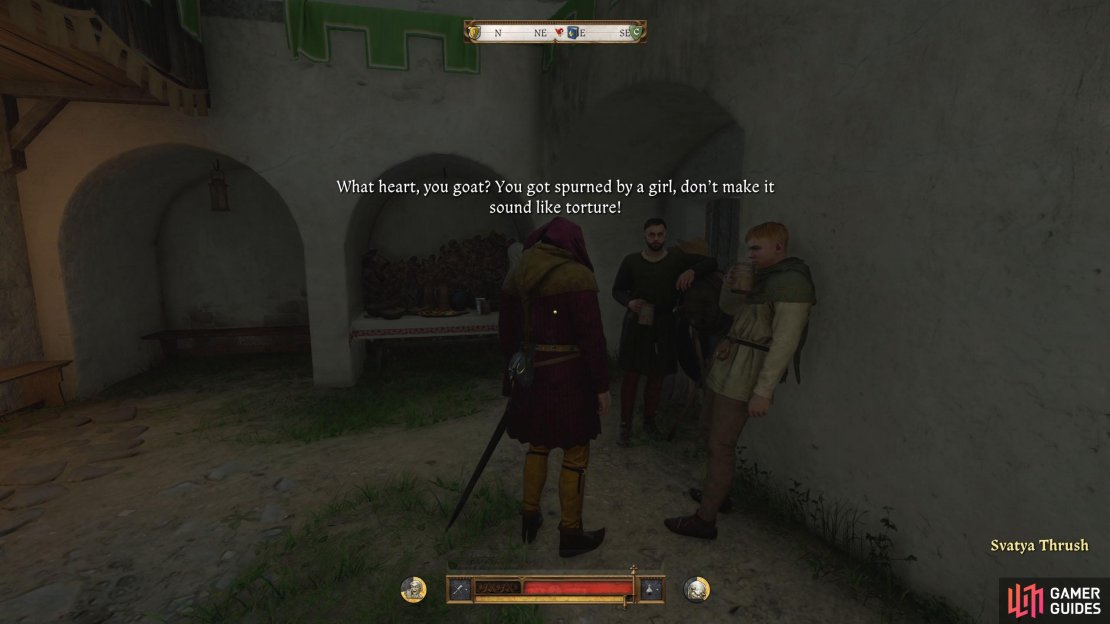 Speak to Svatya outside the kitchen to find that his sister has gone into the cellar.