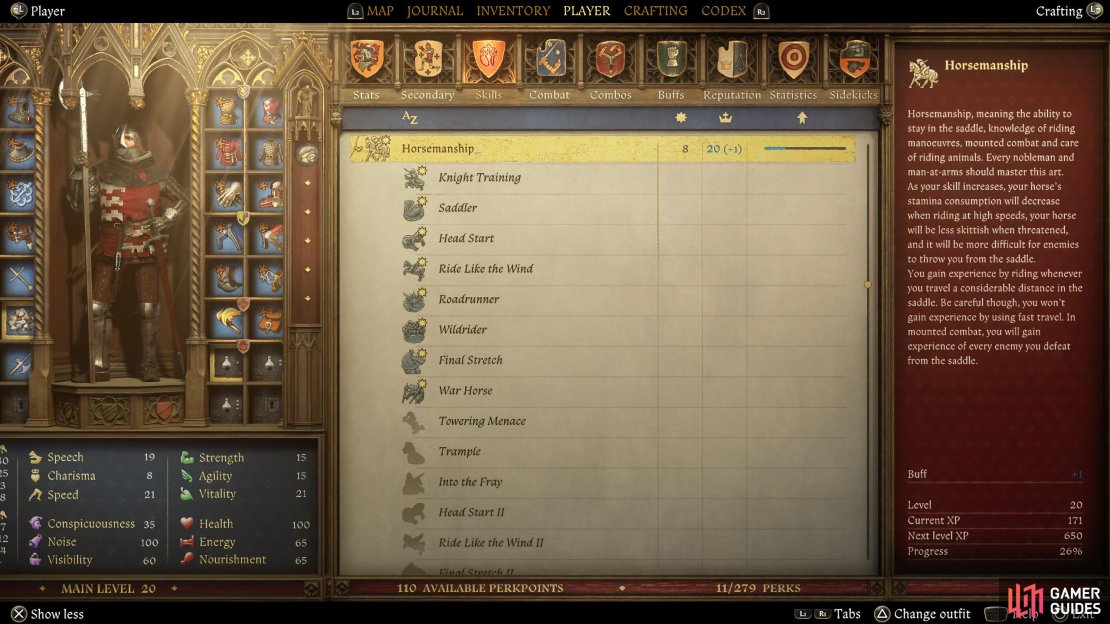 You&rsquo;ll find the Horsemanship perks under the Skills section of the Player tab. 