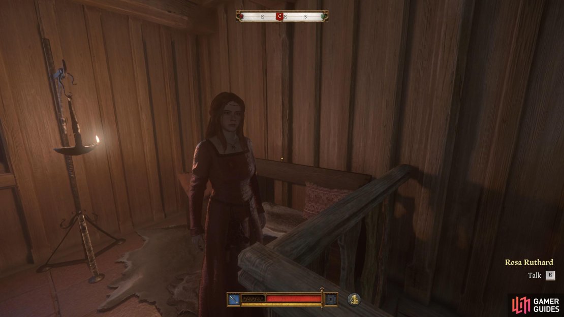 Rosa can be found at the top of the stairs, listening in on your conversation.