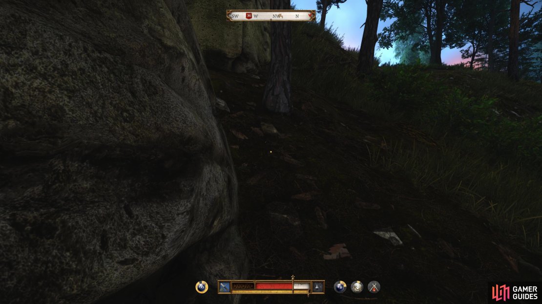 Head uphill from the broken cart.