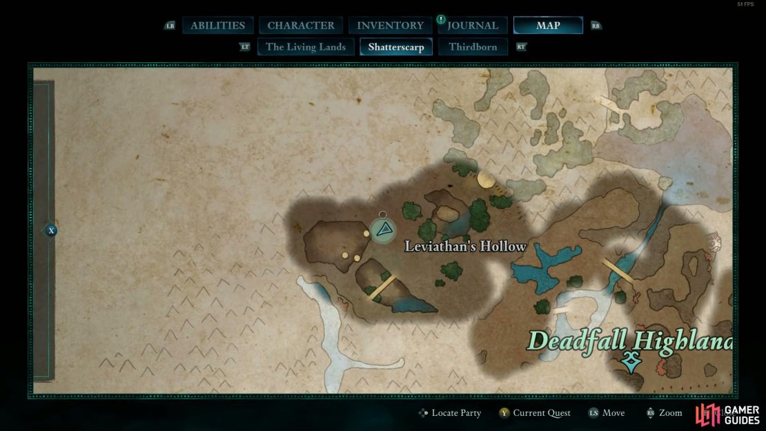 The final relic sits near the Deadfall Highlands.