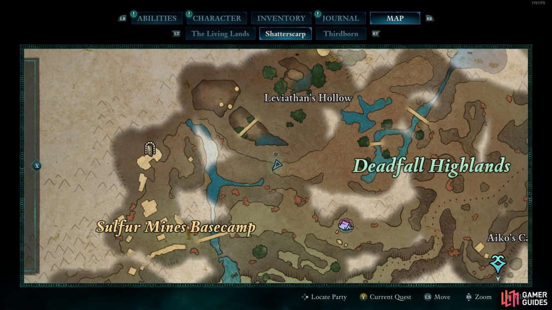 The item is near the Sulfur Mines Basecamp.