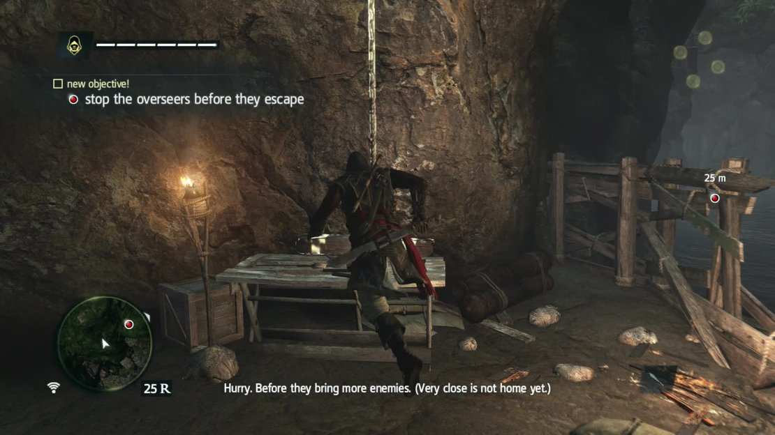 Use the lift here. Don&rsquo;t get confused and try to run straight to the overseers. You must chase them from on high.