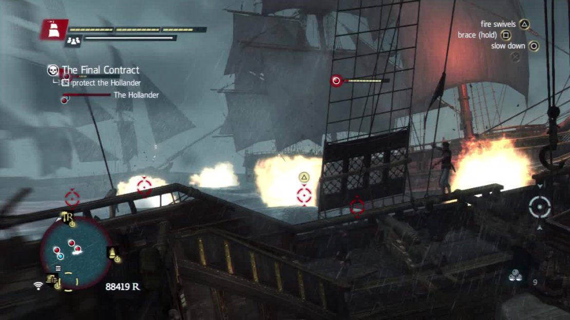 Try and keep yourself between the enemy ships and your ally. Do not panic too much by The Hollander&rsquo;s health because it can still take a fair amount of damage.
