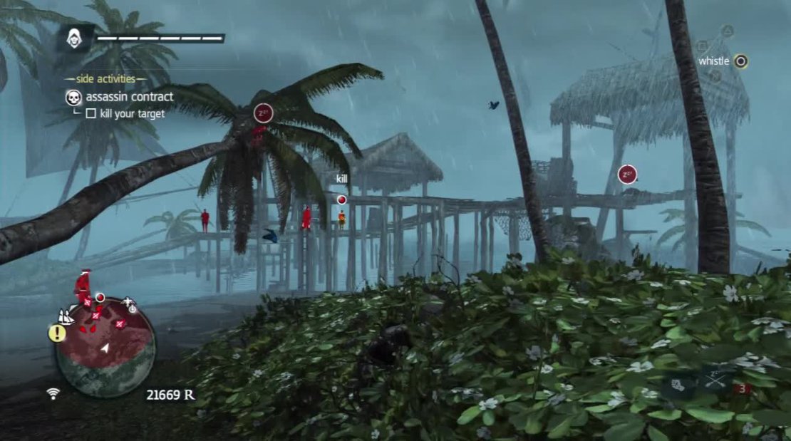If you put the Gunners to sleep, you can rush to the water and swim around to the dock where the target is patrolling. Climb up when no one&rsquo;s looking and kill him.