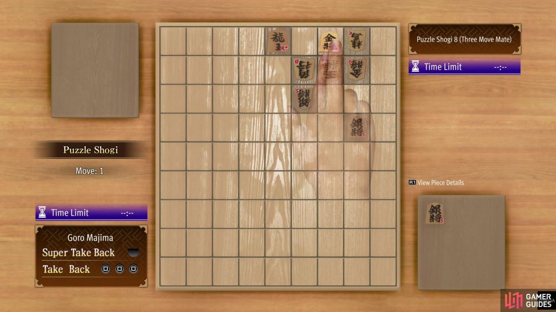 In Level 8, take the captured Gold General and put it behind the King for the first move.
