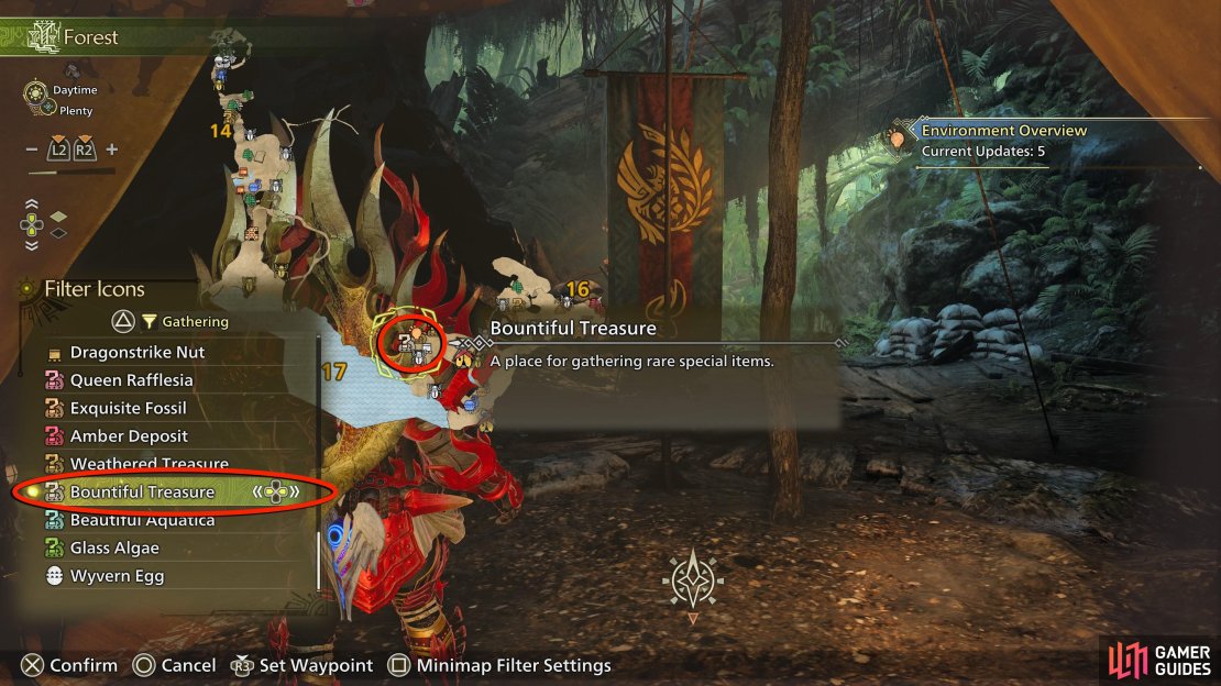 Bountiful Treasure can be found in the Scarlet Forest during the Plenty state.