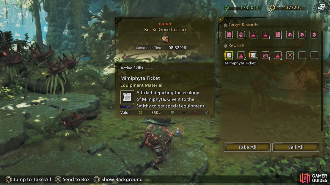 Defeat the target Kut-Ku and with luck you&rsquo;ll get some Mimiphyta Tickets.