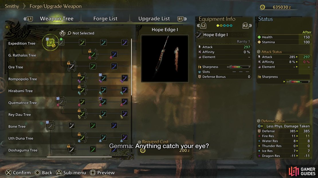 Different weapons of the same rarity tier can have varying sharpness properties - a weapon with lower damage and green sharpness,