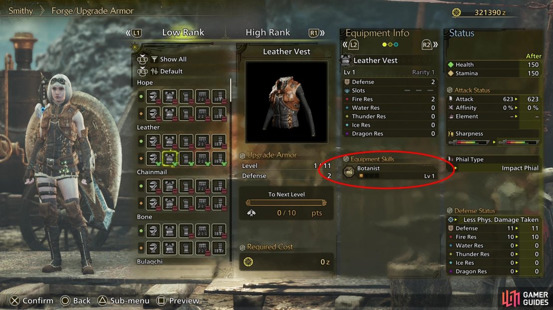 Different gear has different skills - the Leather set tends to have the Botanist and Hunger Resistance skills,