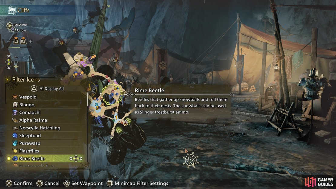 Go to the map, select the white herb icon, and scroll down to the Rime Beetle. The Seikret will automatically take you to one.