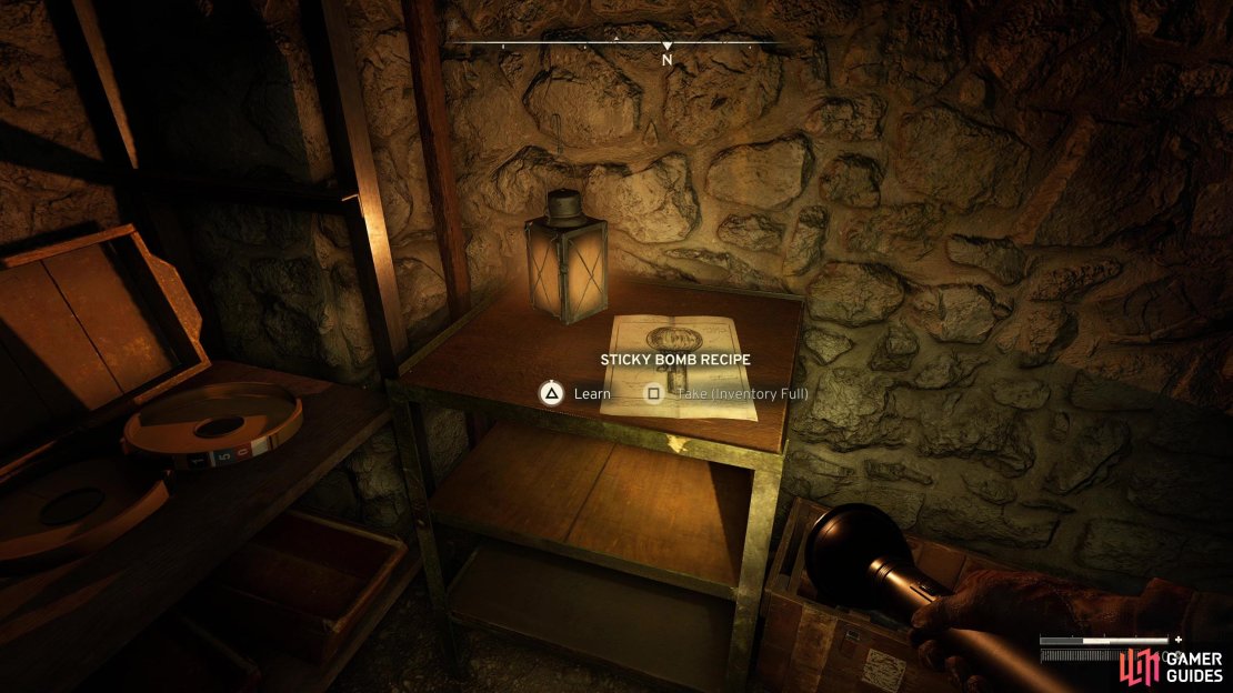 Pick up the Sticky Bomb recipe in the cellar, along with some notes that provide lore and little else.